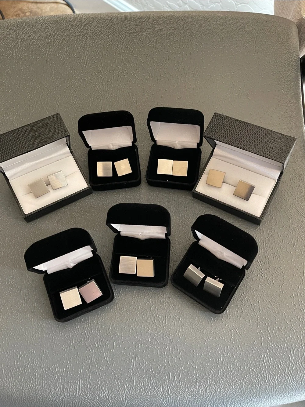 7 Pairs Square Metal Cufflinks - Brushed Finish Brand New